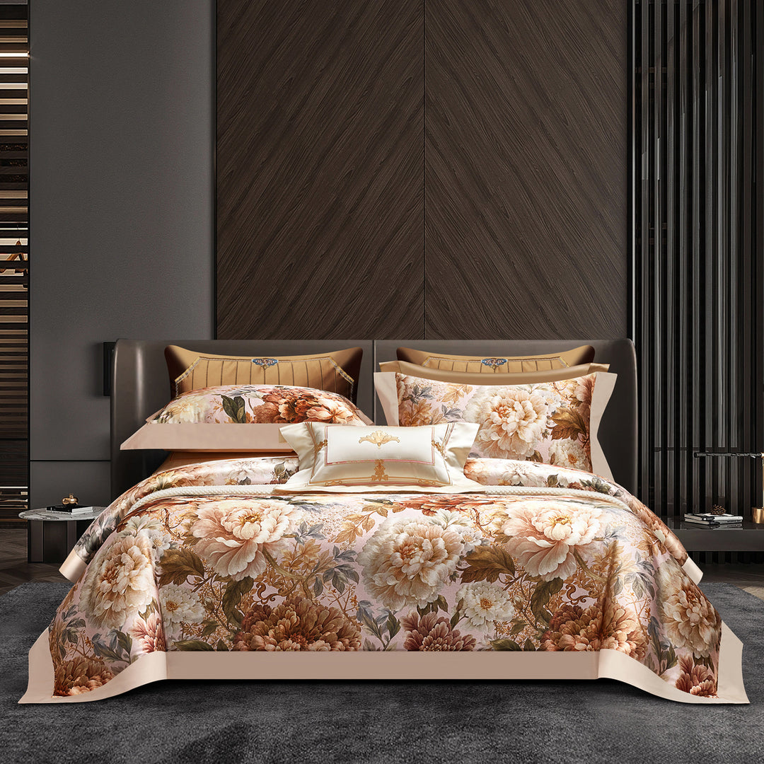 Premium Botanical Jacquard Bed Linen Duvet Cover Set with Embroidered Accents