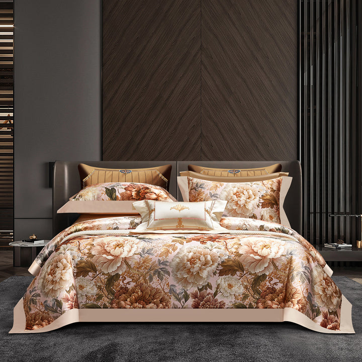 Premium Botanical Jacquard Bed Linen Duvet Cover Set with Embroidered Accents