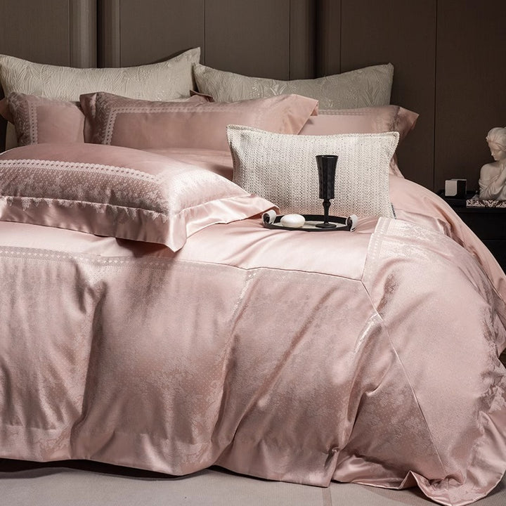 Silk-Blend Jacquard Sateen Duvet Cover Ensemble with Decorative Oxford Shams