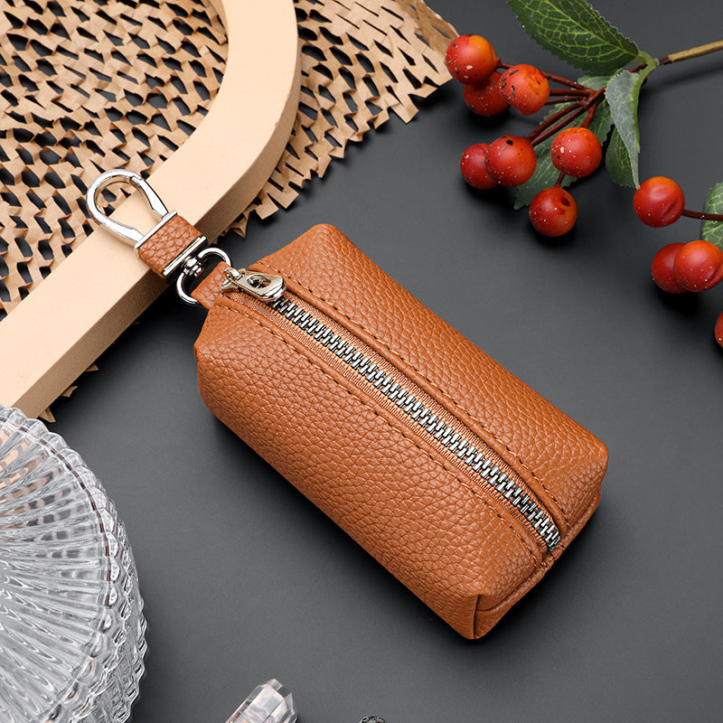 Textured Leather Zippered Pencil Case