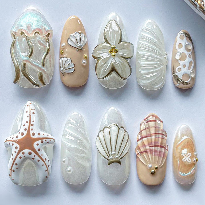 Artistic Coastal-Themed Press-On Nail Set Stornfield
