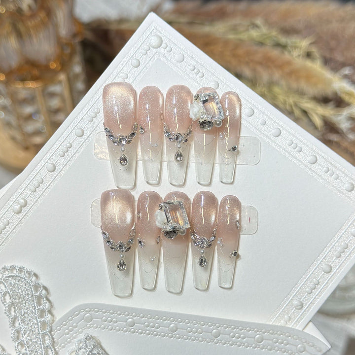 Elegant Rhinestone-Embellished Press-On Nail Set Stornfield