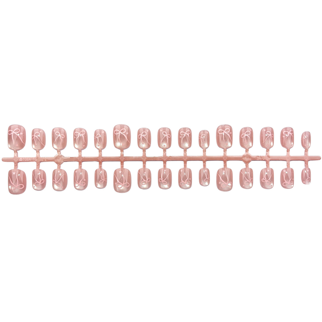 Press-On Nail Art Set with Decorative Bow Design