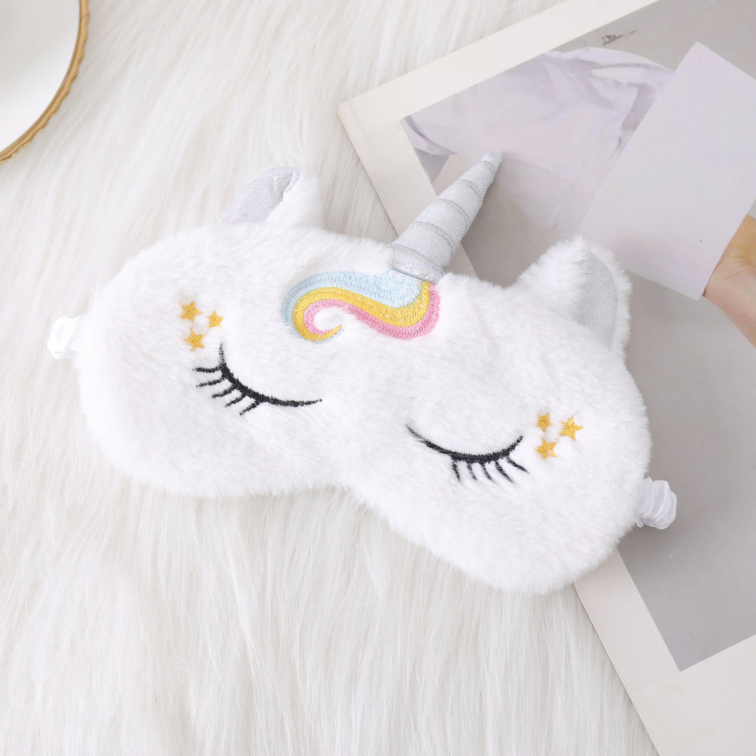 Ladies nan cozy unicorn sleep mask with embroidered eyelashes, soft plush and elastic ruffled ribbon Stornfield