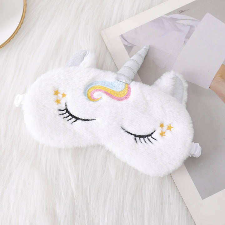 Ladies nan cozy unicorn sleep mask with embroidered eyelashes, soft plush and elastic ruffled ribbon Stornfield