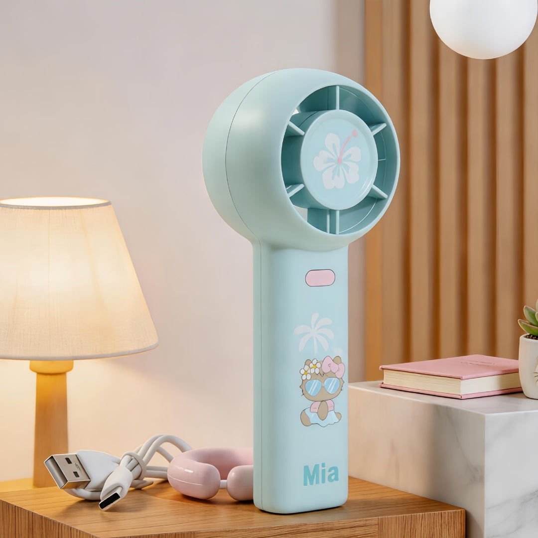 Women's Portable Handheld Fan with Ergonomic Design and Cute Stornfield  Motif