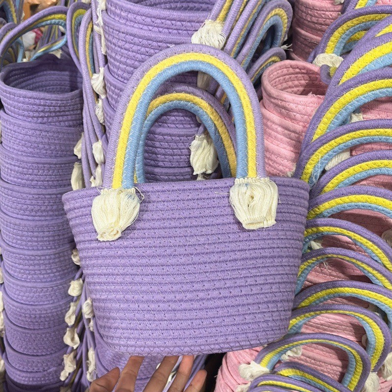 Women's handmade basket bag with color-coordinated handle accents Stornfield