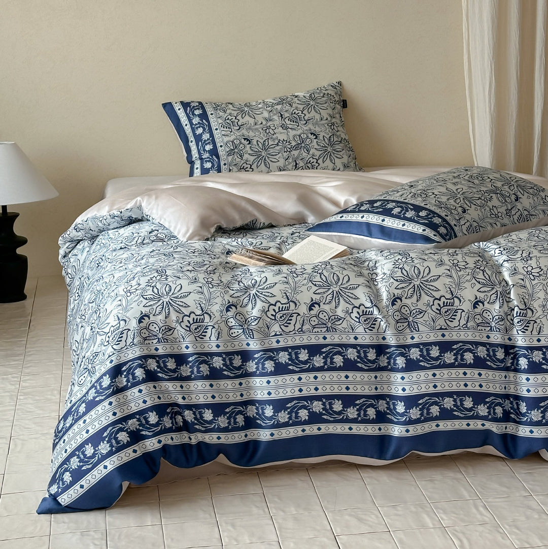 Luxury Floral Cotton Sateen Duvet Cover Set with Pillowcases