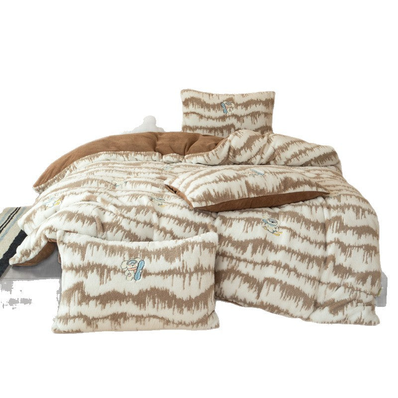 Plush Microfleece Duvet Cover Bedding Set with Embroidered Astronaut Accents