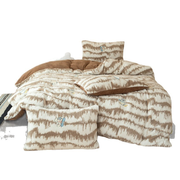 Plush Microfleece Duvet Cover Bedding Set with Embroidered Astronaut Accents