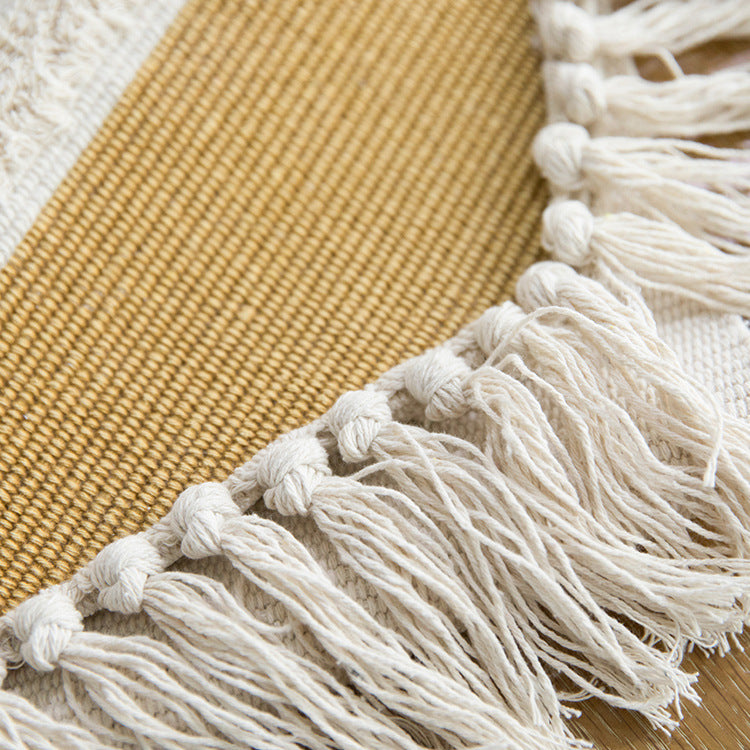 Woven Boho table runner with fringes and textured cotton look Stornfield