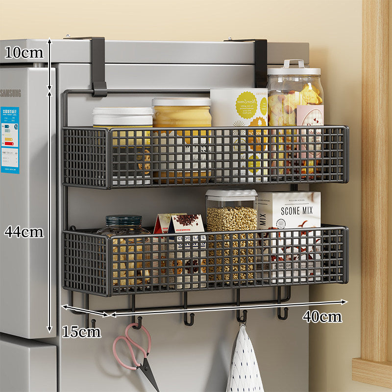 Over-the-Fridge Stacked Metal Mesh Hanging Storage Basket