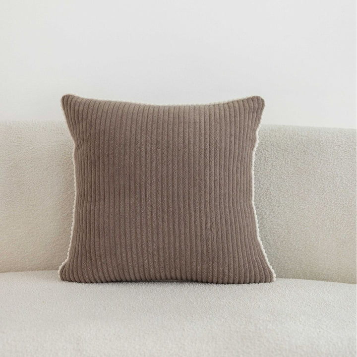 Ribbed Corduroy Square Throw Pillow with Scalloped Edge