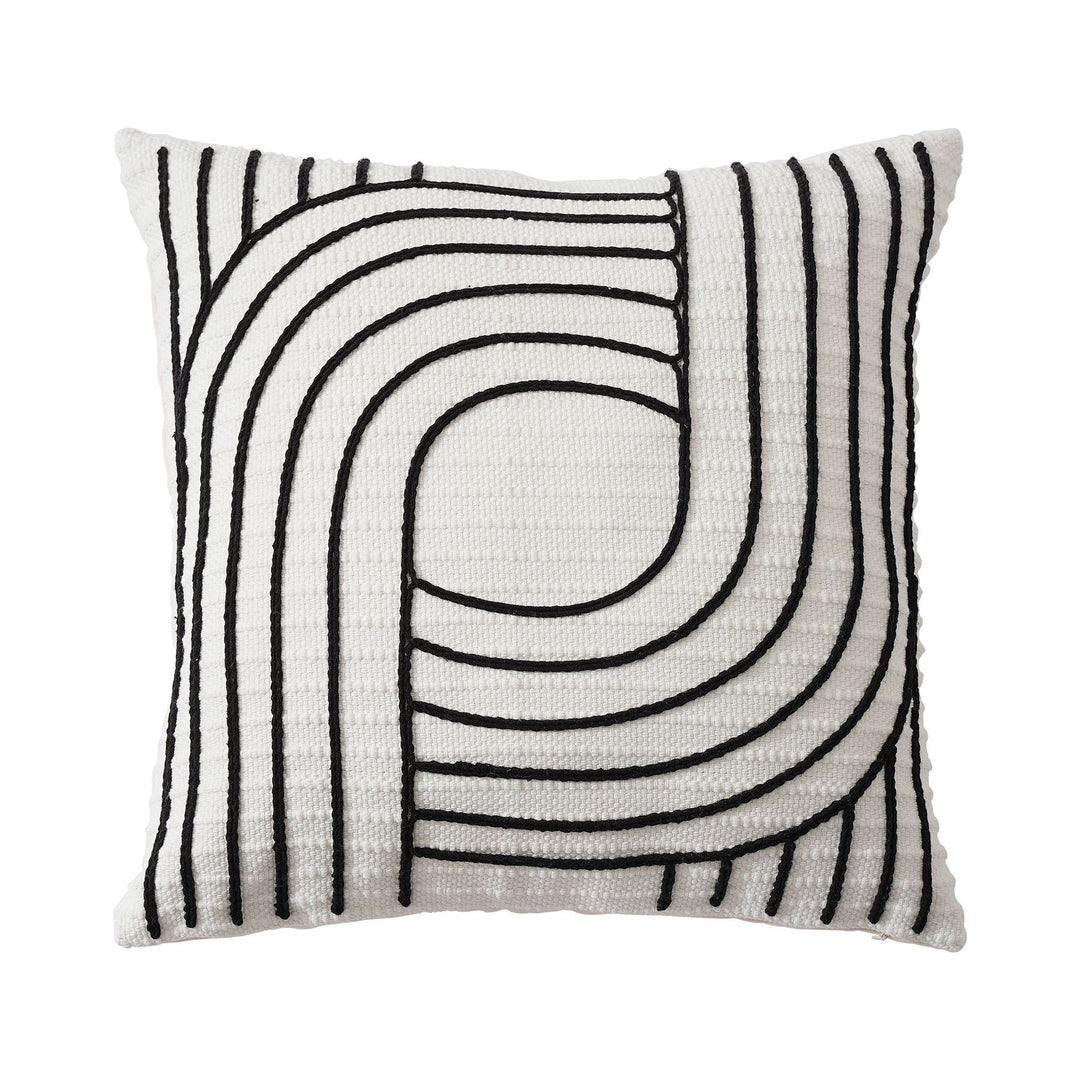 Decorative cushion cover with textured embroidery and geometric line motif