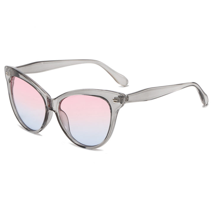 Ladies trendy cat-eye sunglasses with transparent frame and blue lenses Stornfield