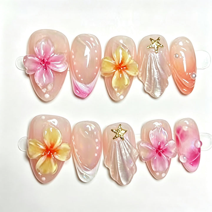 Floral-Themed Press-On Nail Art Set with 3D Accents Stornfield