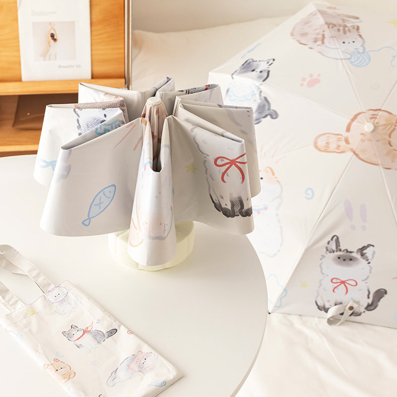Women Folding Umbrella with Lovely Animal Illustrations Stornfield