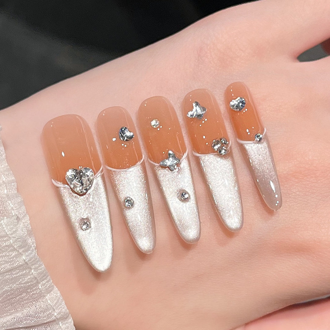 Elegant Press-On Nail Extensions with Gem Accents Stornfield