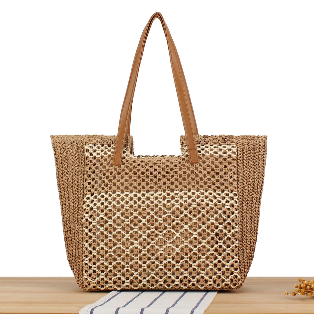 Woven beach bag with leather handles Stornfield