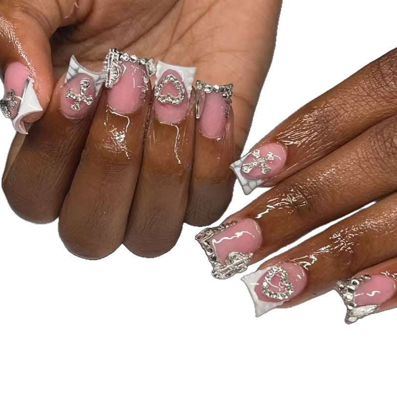 Decorative Press-On Nail Art with Rhinestone Details Stornfield