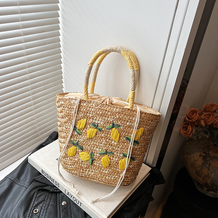 Embroidered Straw Beach Tote