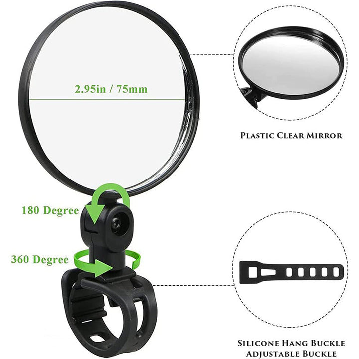 adjustable convex handlebar safety mirror with universal clamp for road and mountain bikes Stornfield