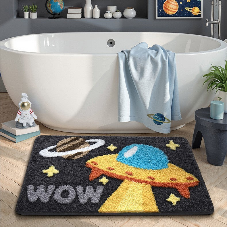 Playful UFO-Themed Bathroom Rug