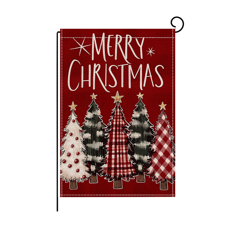 Decorative Burlap-Texture Merry Christmas Garden Flag with Festive Pine Tree Print
