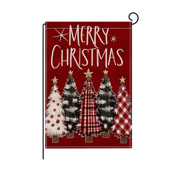 Decorative Burlap-Texture Merry Christmas Garden Flag with Festive Pine Tree Print