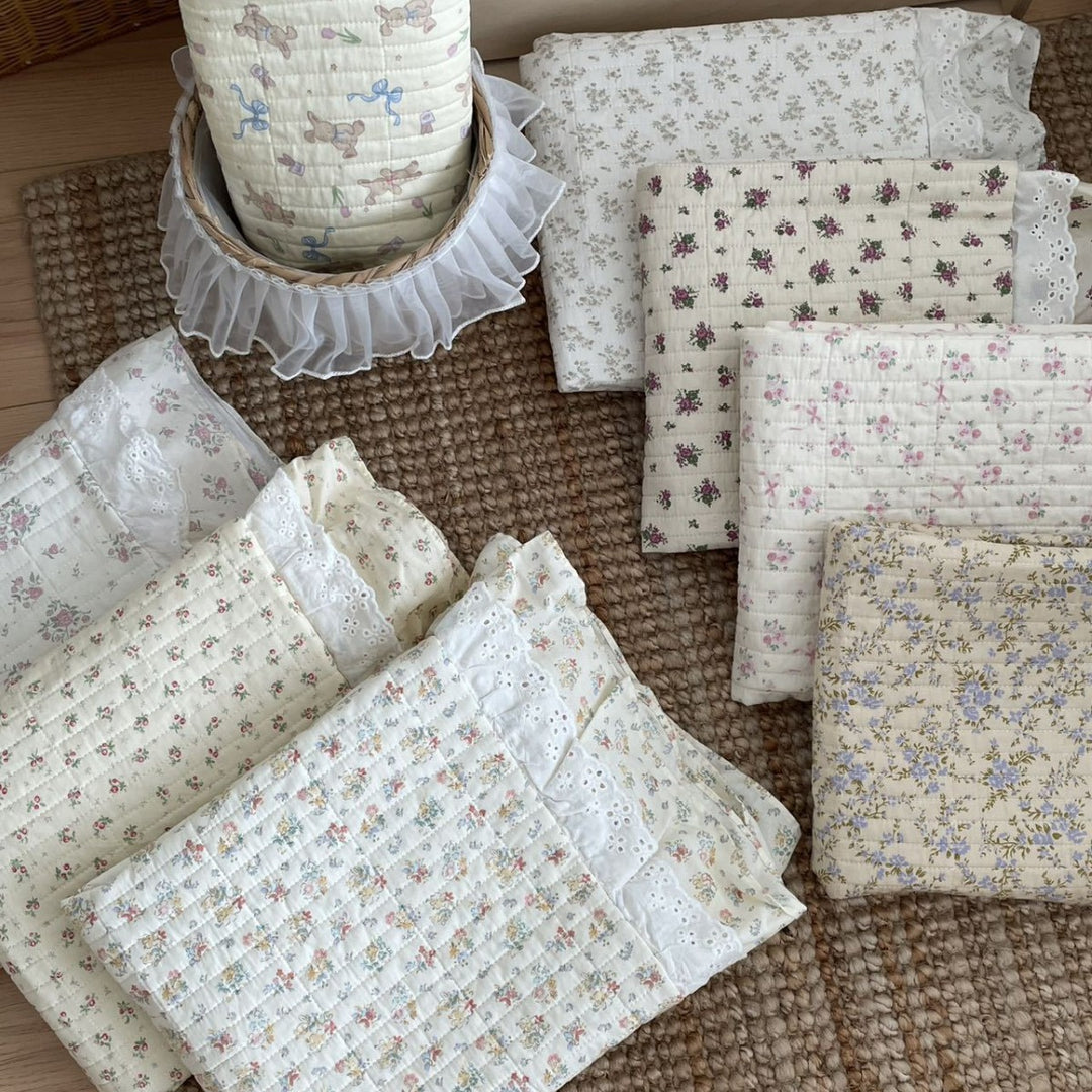 Quilted Ruffled Floral Cotton Coverlet Bedspread Set with Lace-Trim Pillow Shams