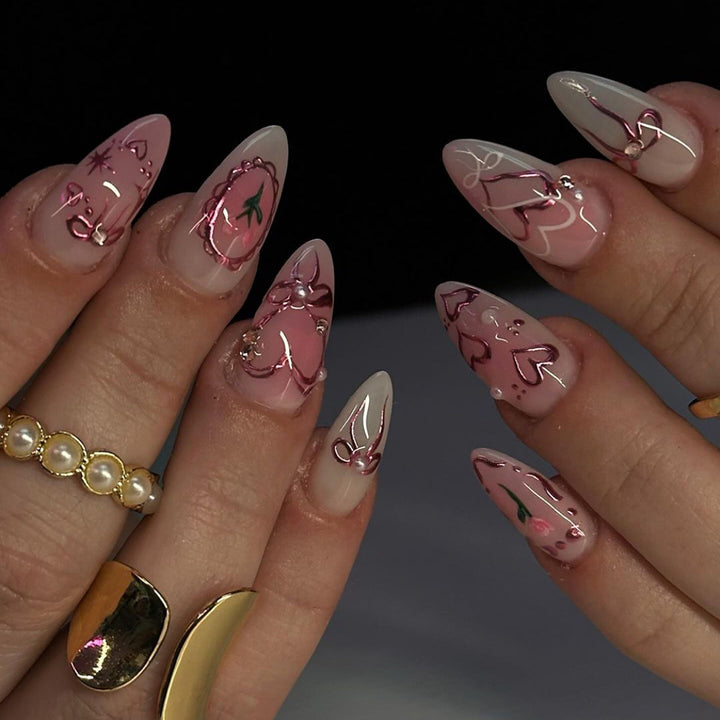 Decorative Heart-Themed Press-On Nail Art Stornfield