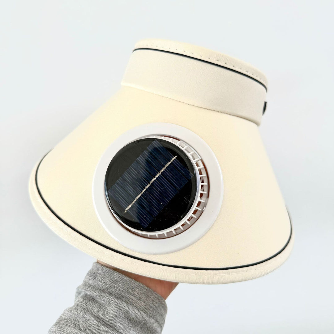 Lightweight foldable sunshade with integrated solar module and quiet fan Stornfield