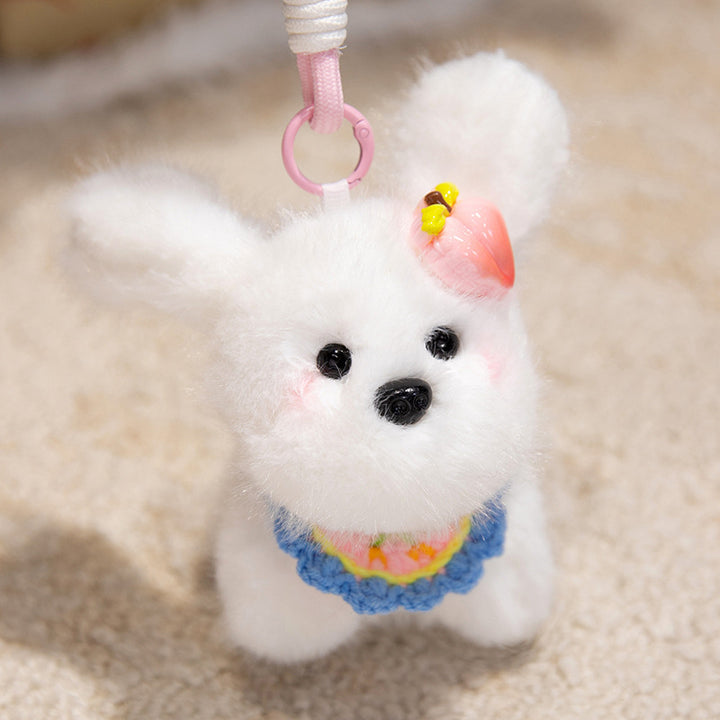 Fluffy Bunny Bag Charm Keychain with Faux-Fur Plush Body and Decorative Resin Accent Stornfield