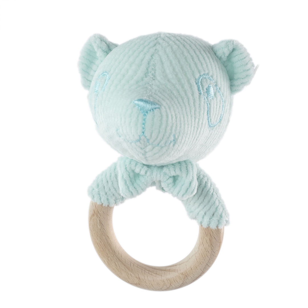 Organic Corduroy Baby Rattle with Natural Wood Teething Ring