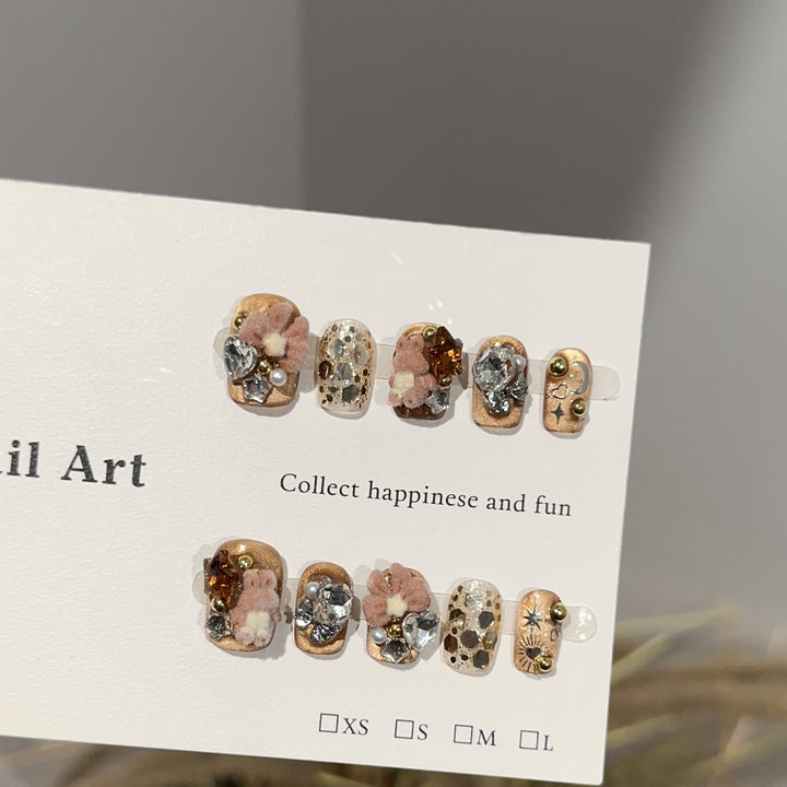 Artistic Floral Embellished Press-On Nail Set