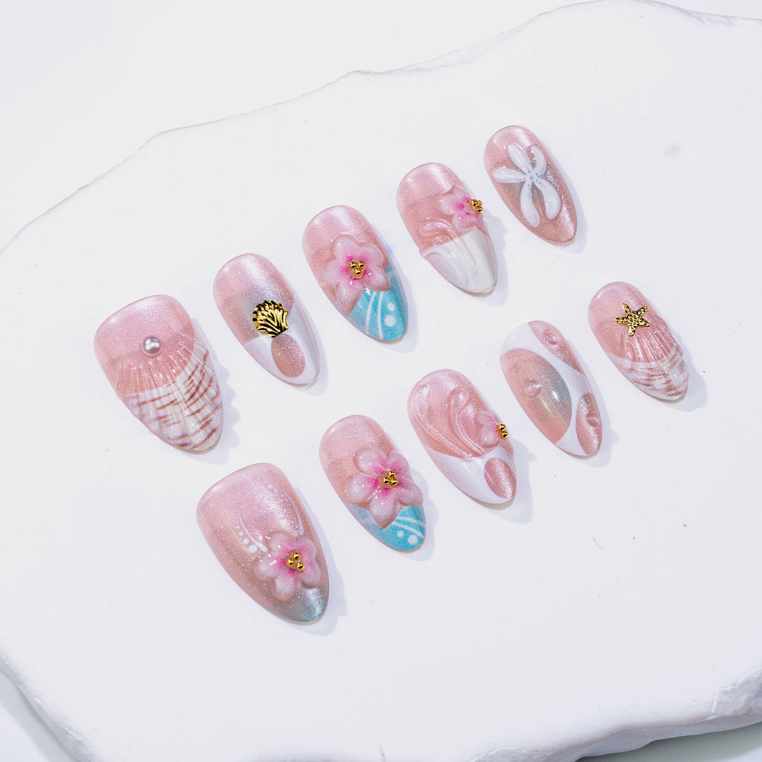 Decorative Shell-Inspired Press-On Nail Art Set