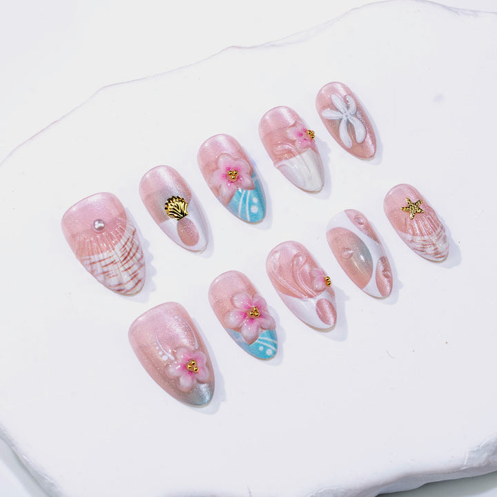 Decorative Shell-Inspired Press-On Nail Art Set