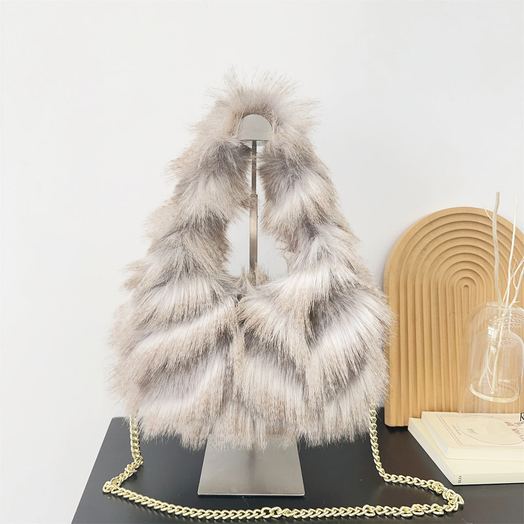 Textured Faux Fur Handheld Purse