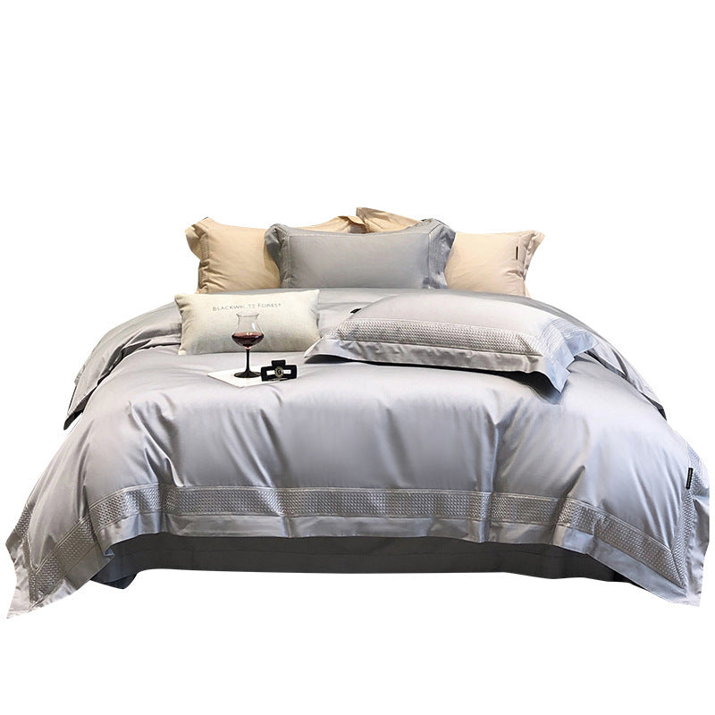 Luxury Satin-Feel Embroidered Duvet Cover Set with Decorative Hem & Pillow Shams