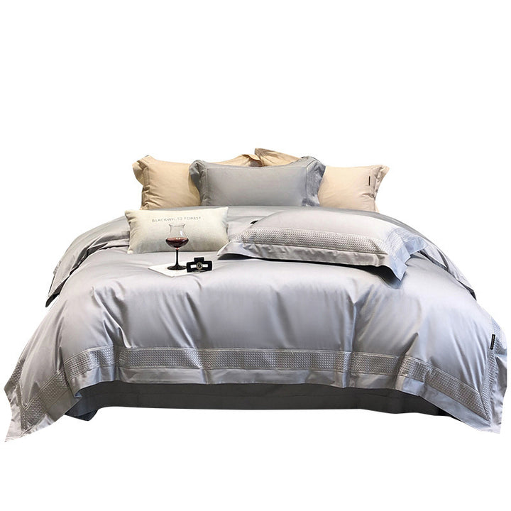 Luxury Satin-Feel Embroidered Duvet Cover Set with Decorative Hem & Pillow Shams