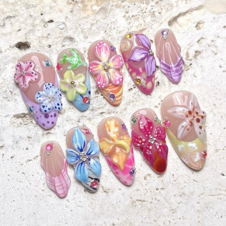 Creative Floral Embellished Press-On Nail Collection Stornfield