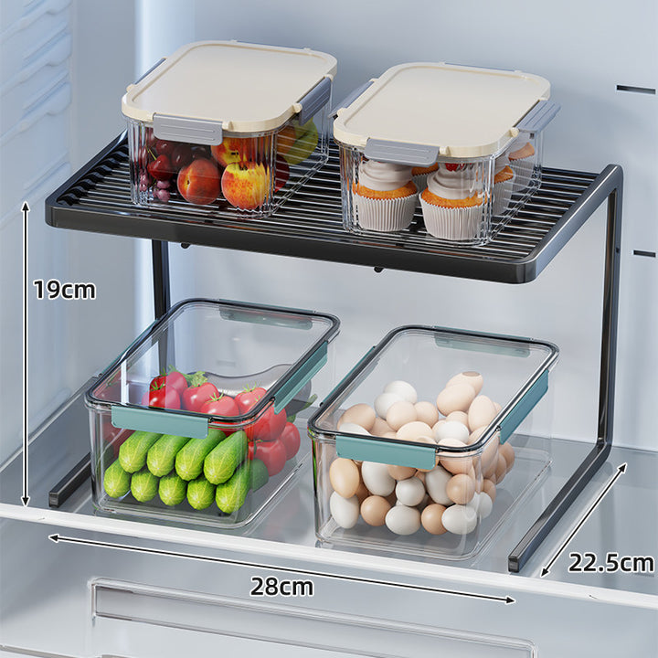 Two-Tier Adjustable Refrigerator Shelf Riser and Fridge Organizer