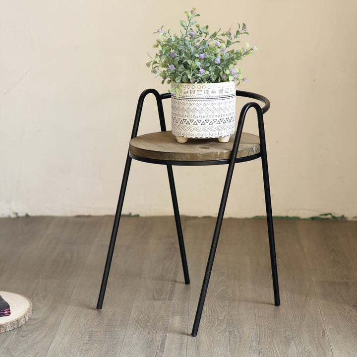 Modern stool with wooden seat and metal frame Stornfield