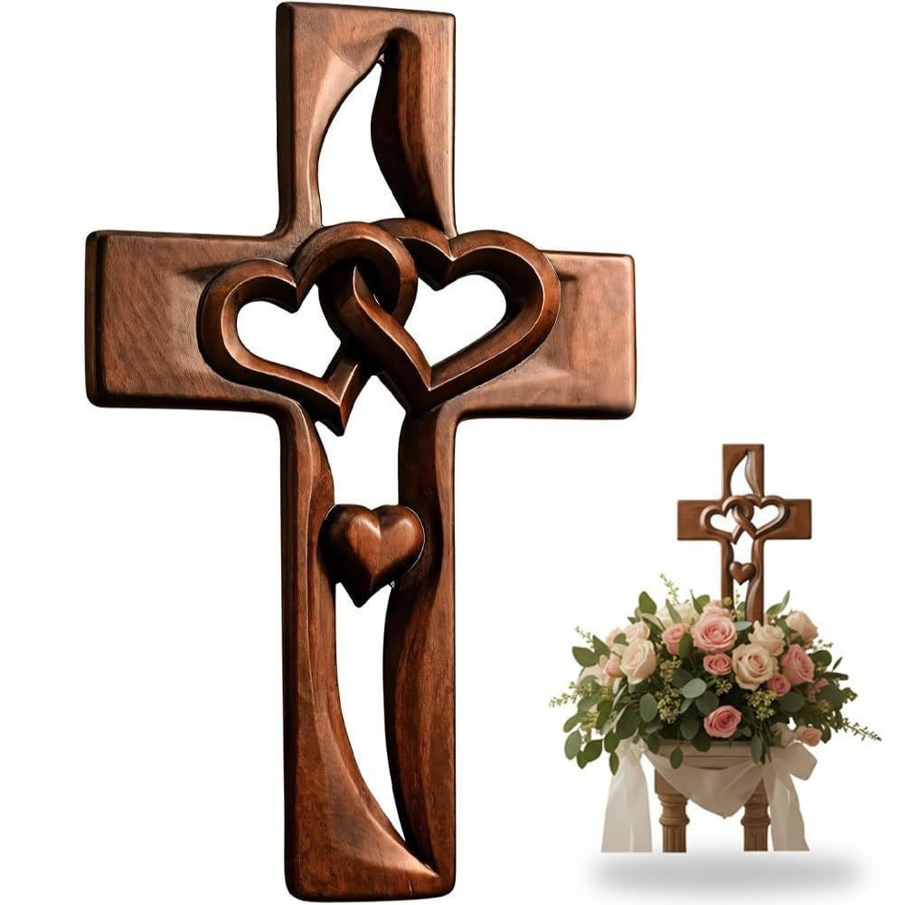Wooden Heart-Embellished Cross Decoration Stornfield
