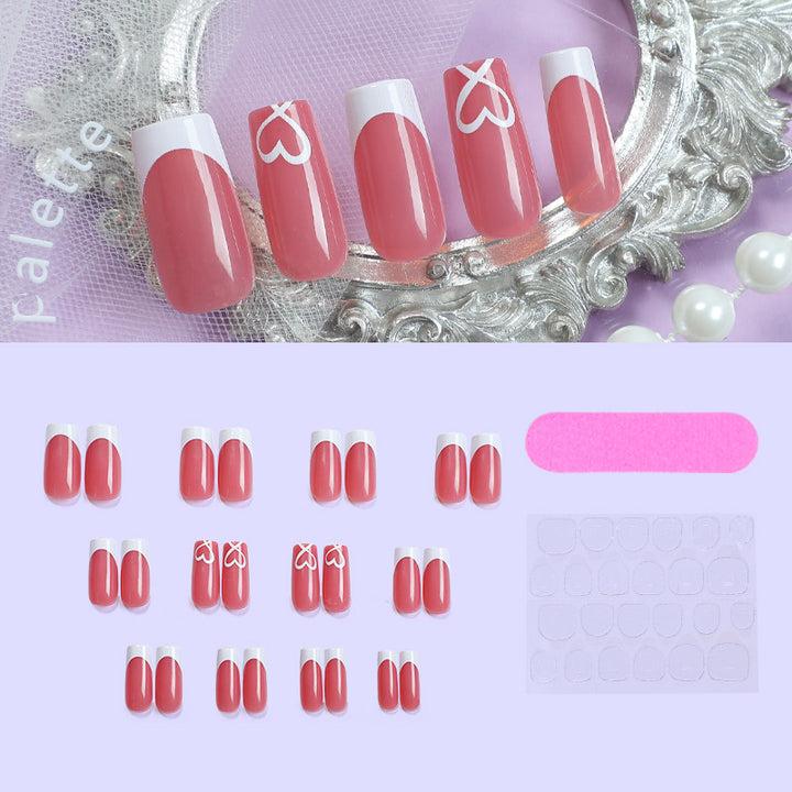 Decorative Press-On Nail Set with Heart Accents Stornfield
