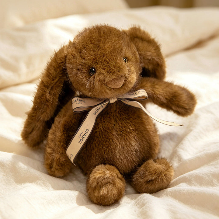 Squat Plush Bunny Cuddle Doll with Long Dropped Ears, Weighted Base & Grosgrain Ribbon Stornfield