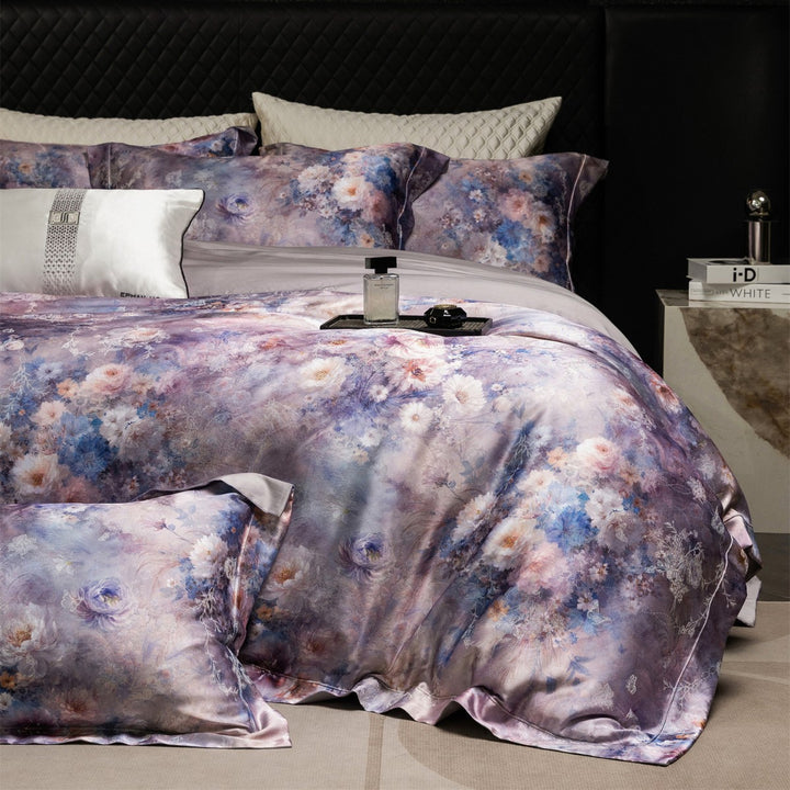 Silky Sateen Floral Duvet Cover Set with Reversible Satin Back and Luxury Pillow Shams