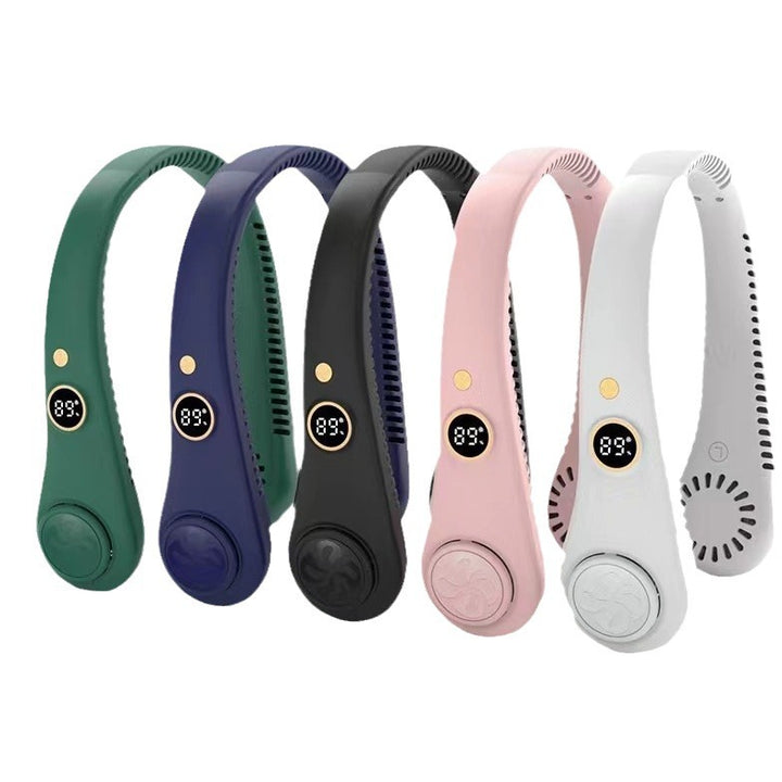 Unisex rechargeable neck fan with quiet blower and digital display Stornfield