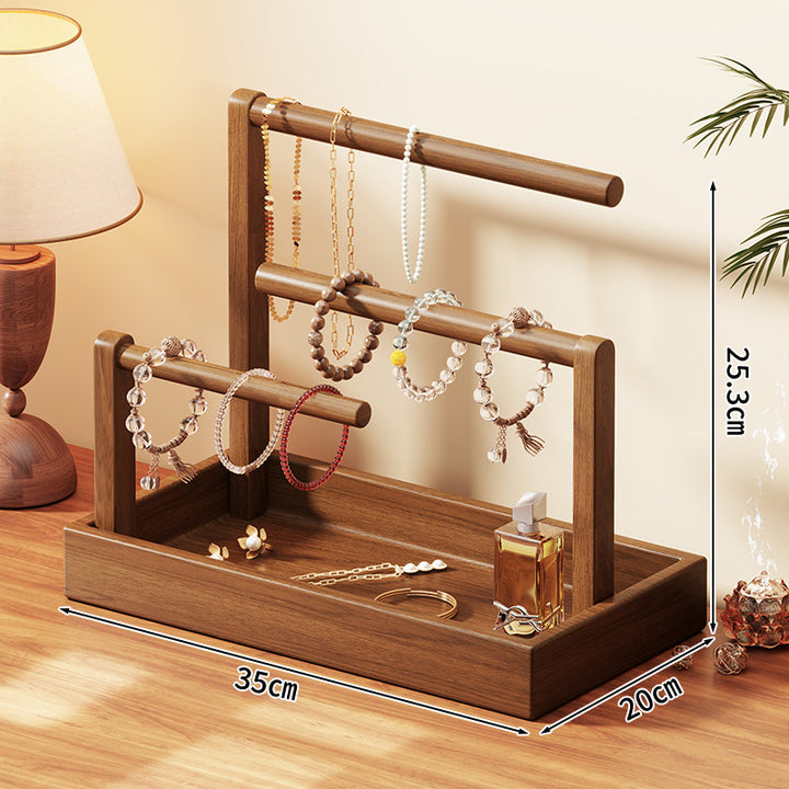 Multi Level Wooden Jewelry Display and Organizer Stand with Felt Lined Tray