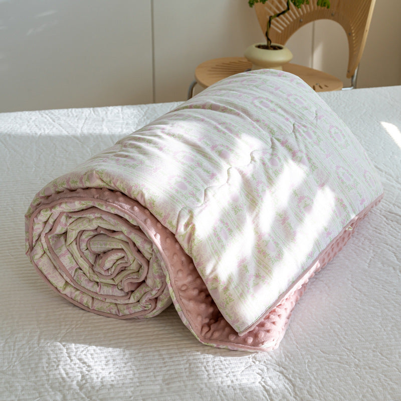 Reversible Cotton-Blend Quilted Floral Duvet-Style Throw with Plush Minky Backing